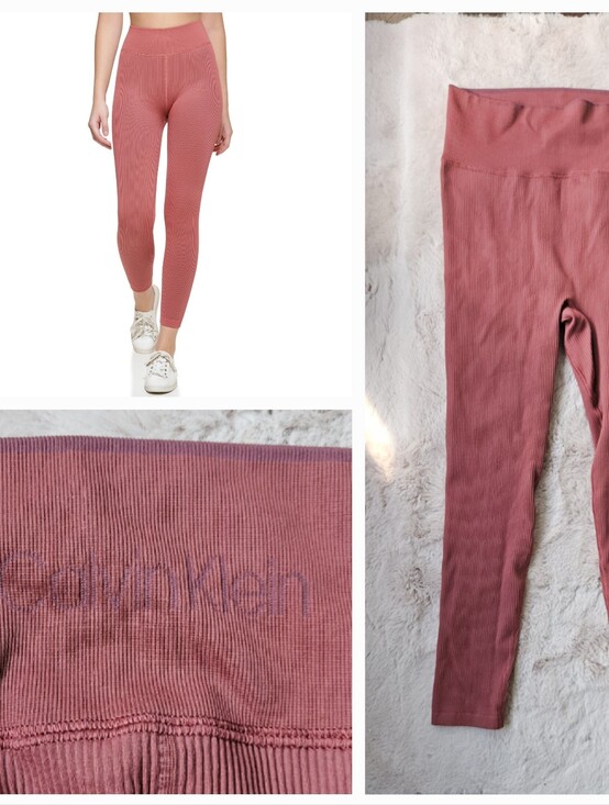 Calvin Klein Pants - CK Seamless High-Waist Ribbed Leggings - Dusty Rose